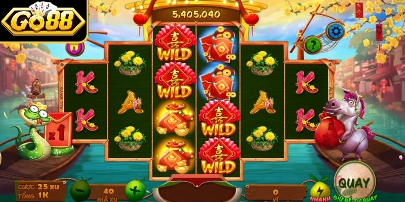 Sắc Xuân Chợ Tết Go88 – Game Nổ Hũ Đậm Không Khí Xuân 2 Bối cảnh trong game sắc xuân chợ Tết Go88 rực rỡ